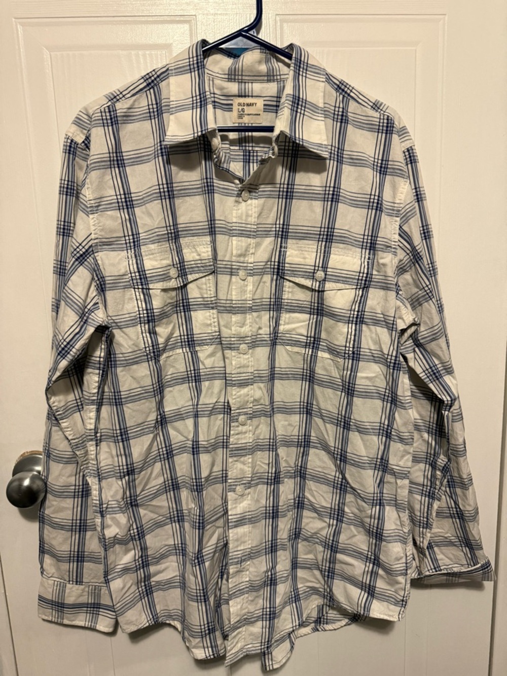 Old Navy Blue & White Plaid Button-Up Shirt